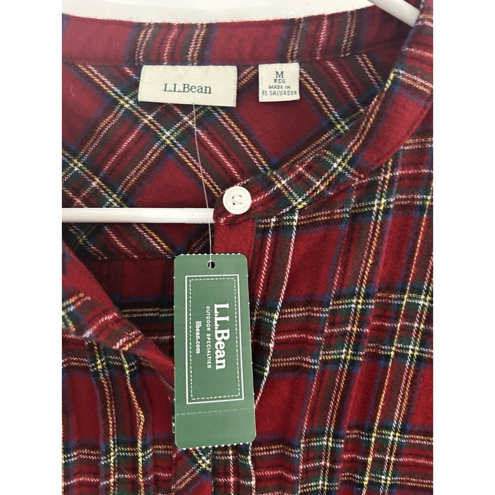 LL Bean Nightgown Womens Medium Plaid Flannel Red Scotch Tartan Pajamas Cottage - Picture 3 of 10
